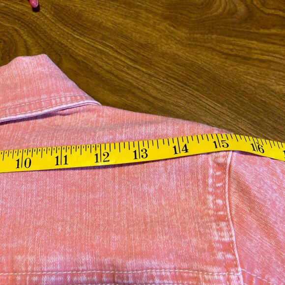 DG2 Diane Gilman Pink Stretch Denim Ruffle Jean Jacket Size M - Picture 6 of 8